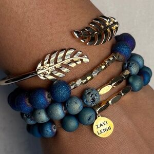 Blue Druzy Agate Beaded Bracelet Set